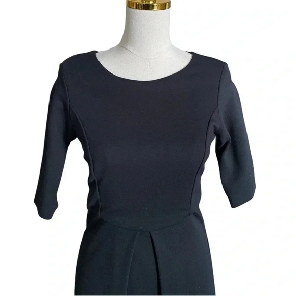 BROOKS BROTHERS | Classic Black Single Pleat A-Line Midi Sheath Dress Size 0 - Picture 7 of 10